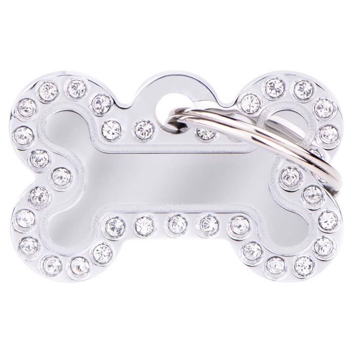 My Family Dog Tag Glam Silver Köttben med Silver Stone Edge
