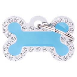 My Family Dog Tag Glam Light Blue Flesh Bone med Silver Stone Edge