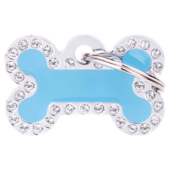 My Family Dog Tag Glam Light Blue Flesh Bone med Silver Stone Edge