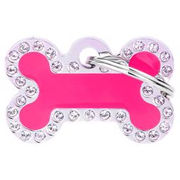 My Family Dog Tag Glam Pink Meat Bone med Silver Stone Edge