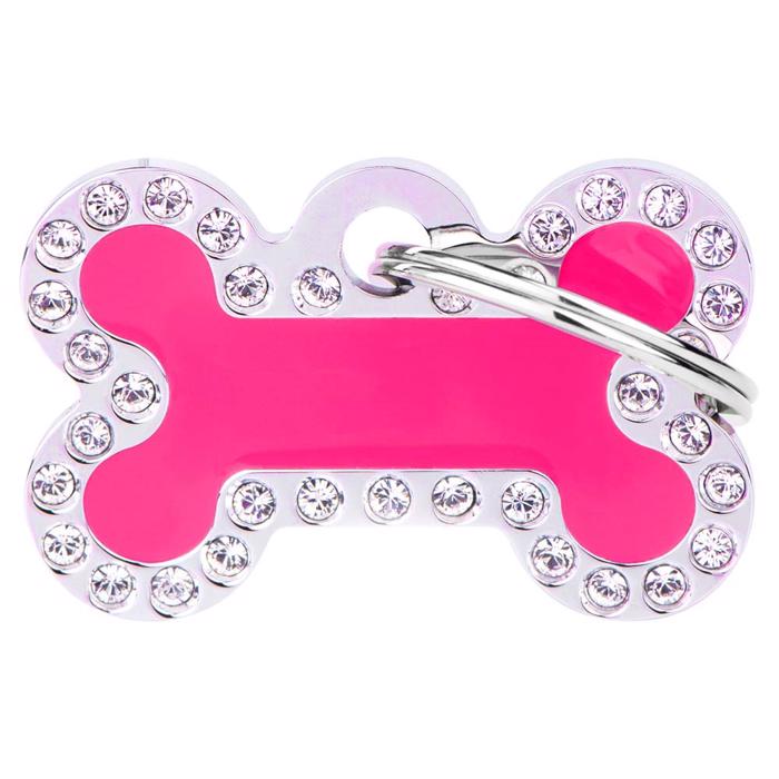 My Family Dog Tag Glam Pink Meat Bone med Silver Stone Edge