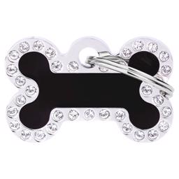My Family Dog Tag Glam Black Meat Bone med Silver Stone Edge