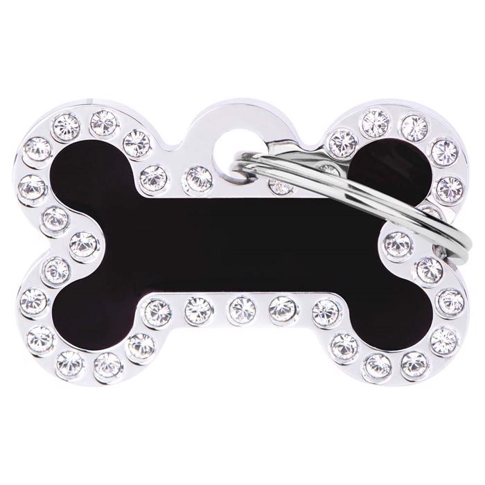 My Family Dog Tag Glam Black Meat Bone med Silver Stone Edge