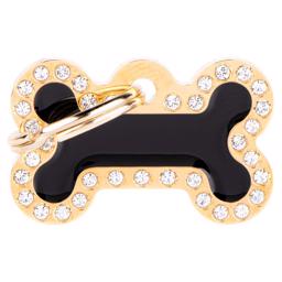 My Family Dog Tag Glam Black Meat Bone med guldfärgad stenkant