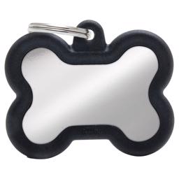 My Family Dog tag Silent & Strong Silver Meat ben w. Svart gummikant
