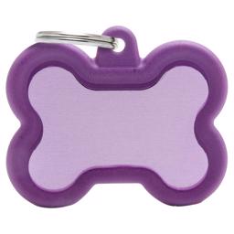 My Family Dog Tag Silent & Strong Purple Meat Bone w. Lila gummikant