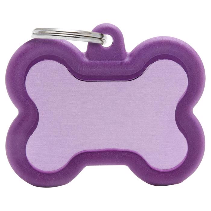 My Family Dog Tag Silent & Strong Purple Meat Bone w. Lila gummikant