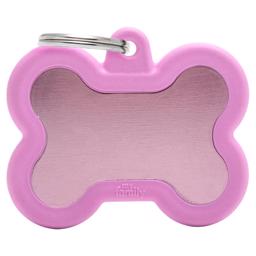My Family Dog Tag Silent & Strong Pink Meat Bone w. Rosa gummikant