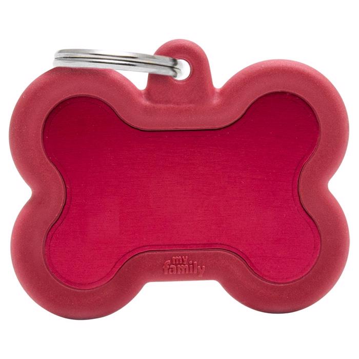 My Family Dog Tag Silent & Strong Red Meat Bone w. Röd gummikant