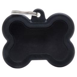 My Family Dog tag Silent & Strong Black Meat bone w. Svart gummikant