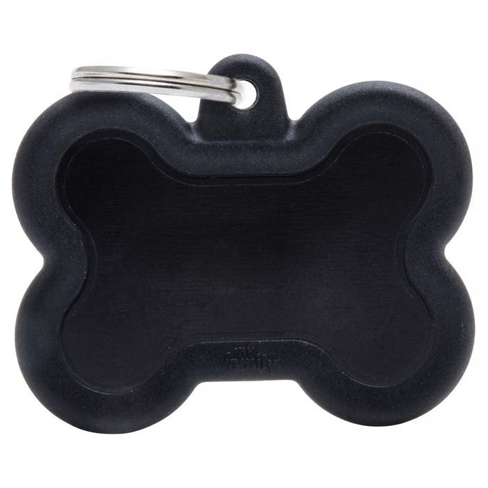 My Family Dog tag Silent & Strong Black Meat bone w. Svart gummikant