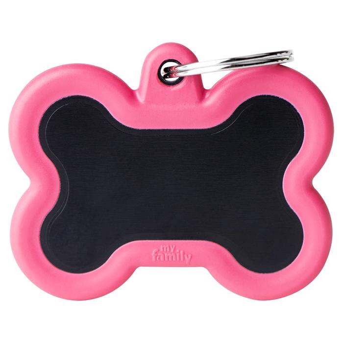 My Family Hundbricka Silent & Strong Svart Ben med Rosa Gummikant