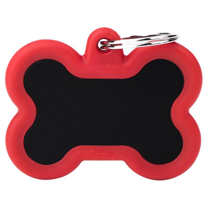 My Family Dog Sign Tysta och starka svarta köttben med röd gummikant