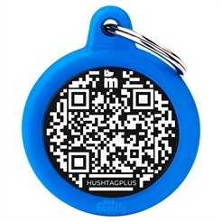 My Family Dog Tag Design Hush Round Circle med QR i blått