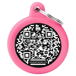 My Family Dog Tag Design Hush Round Circle med QR i rosa