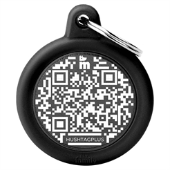 My Family Dog Tag Design Hush Round Circle med QR i svart