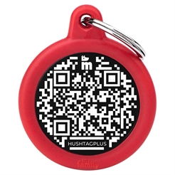 My Family Dog Tag Design Hush Round Circle med QR i rött