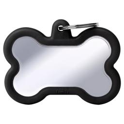 My Family Dog tag Silent & Strong Silver Meat ben w. Svart gummikant