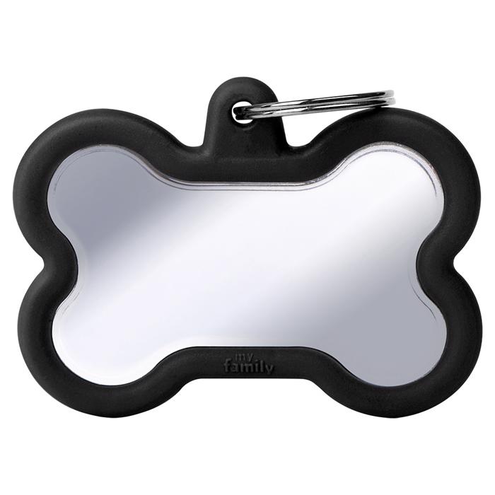 My Family Dog tag Silent & Strong Silver Meat ben w. Svart gummikant