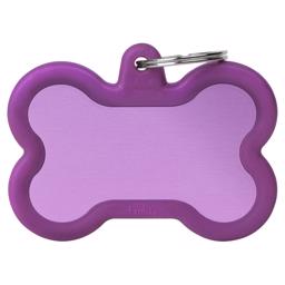 My Family Dog Tag Silent & Strong Purple Meat Bone w. Lila gummikant