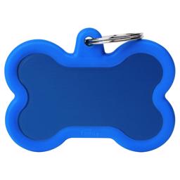 My Family Dog Tag Silent & Strong Blue Meat Bone med blå gummikant