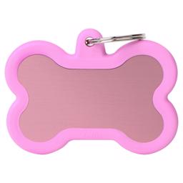 My Family Dog Tag Silent & Strong Pink Meat Bone w. Rosa gummikant