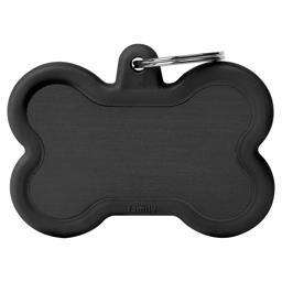 My Family Dog tag Silent & Strong Black Meat bone w. Svart gummikant