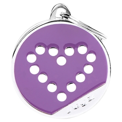 My Family Dog Tag Round Circle i lila med Silver Dotted Heart Rogz