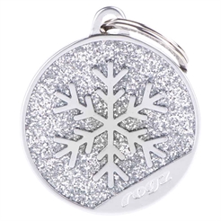 My Family Dog Tag Round Circle i Silver Glitter med Snowflakes Rogz