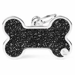 My Family Dog Tag Shine Silver Köttben med svart glitter