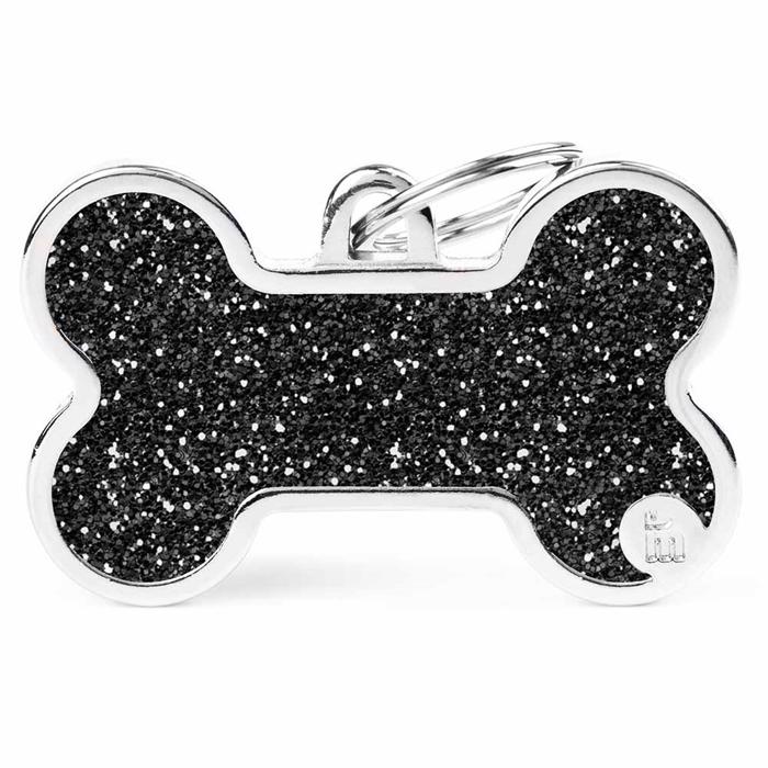My Family Dog Tag Shine Silver Köttben med svart glitter