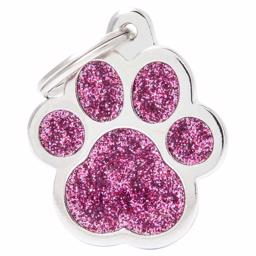 My Family Large Dog Tag Shine Pink Glitter Paw