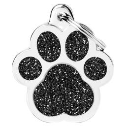 My Family Large Dog Tag Shine Black Glitter Paw