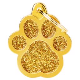 My Family Large Dog Tag Shine Gold Glitter Paw