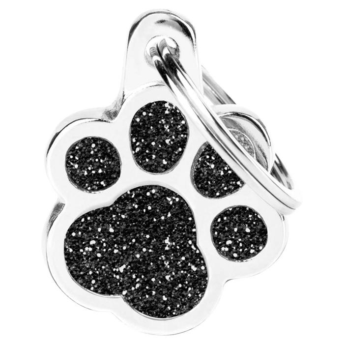 My Family Small Dog Tag Shine Black Glitter Paw