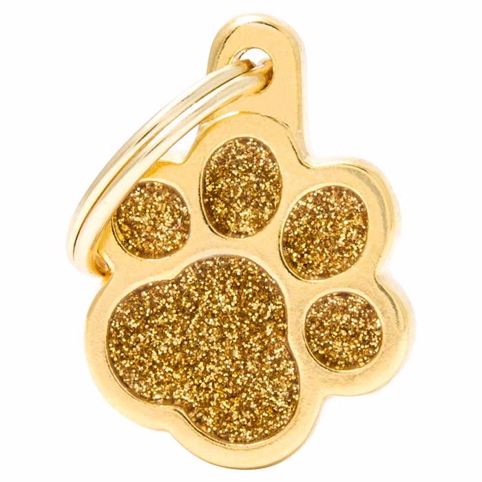 My Family Small Dog Tag Shine Gold Glitter Paw