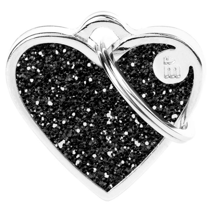 My Family Small Dog Tag NYHET Shine Black Heart with Glitter