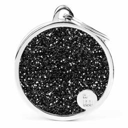 My Family Dog Tag Shine Large Circle med svart glitter
