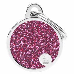 My Family Dog Tag Shine Small Circle med rosa glitter