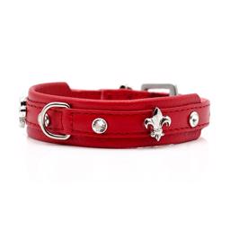 Läderhalsband Handgjort Med Diamanter Design Mini Fleur Röd 27 x 18 mm.