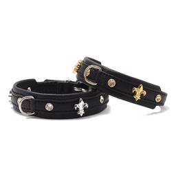 Handgjort läderhalsband med diamanter Design Mini Fleur Svart Krom