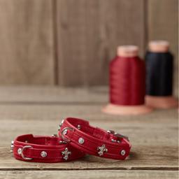 Läderhalsband Handgjord Med Diamanter Design Mini Fleur Röd