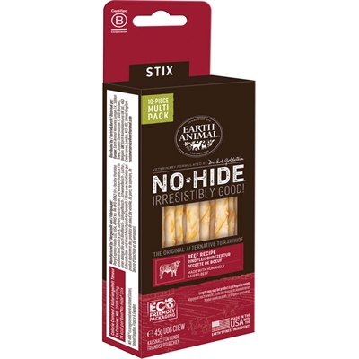 Earth Animal No-Hide Stix Dog American Beef Små Tuggben Utan Kemi 10 Pack