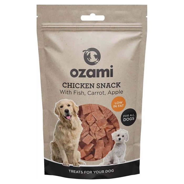 Ozami Natural Dog Treat Chicken Snack med fisk, morot och äpple 100g