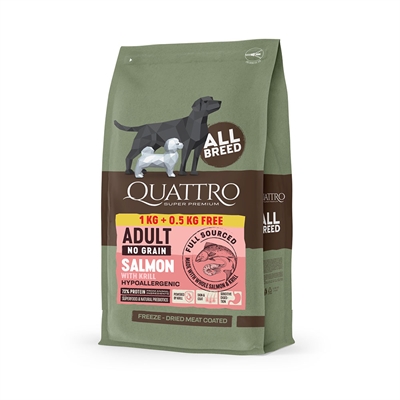 Quattro Super Premium Hundfoder All breed Salmon & Krill 1 kg + ½ kg INTRO-RABATT