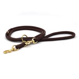 Deluxe Handgjord Rundläderkoppel Justerbar Mässing & Chokladbrun 200cm