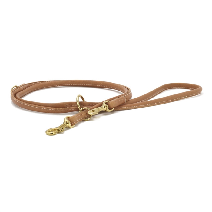 Deluxe Handgjord Rundläderkoppel Justerbar Old English Brandy & Mässing 200cm