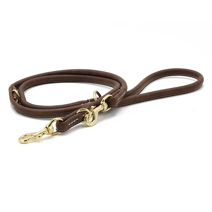 Deluxe Handgjord Rundläderkoppel Justerbar Old English Mörkbrun & Mässing 200cm