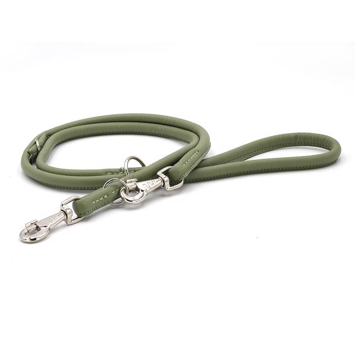 Deluxe Handgjord Rundläderkoppel Justerbar Chrome & Olive 200cm