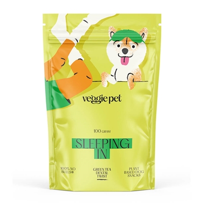 VeggiePet Green Tea Dental Twist Vegan Snack Sleeping In 100g
